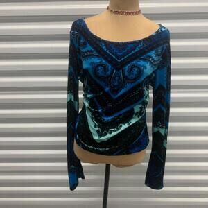 💙✨ Y2K Blue Velvet Bandana Print Top – Fits M-L ✨💙